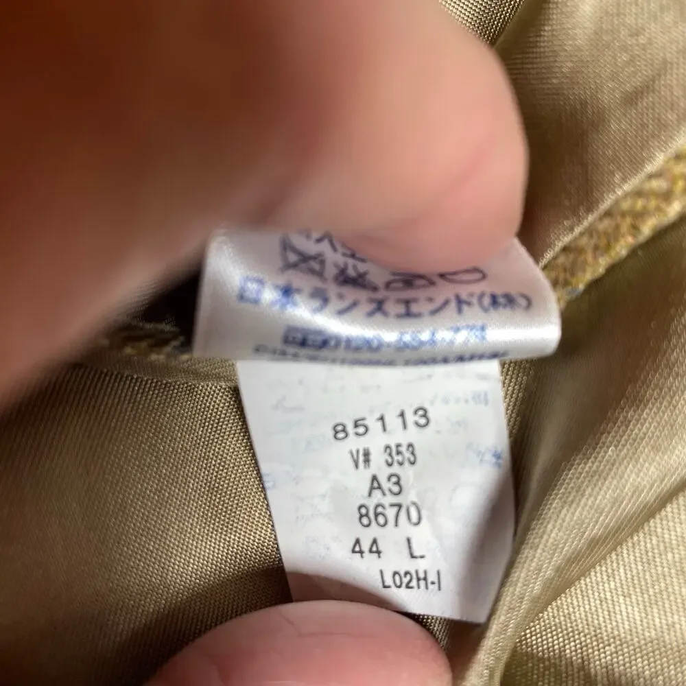 Lands' End Men 44 LONG 100% Silk Herringbone British Tan Aqua White Check Blazer